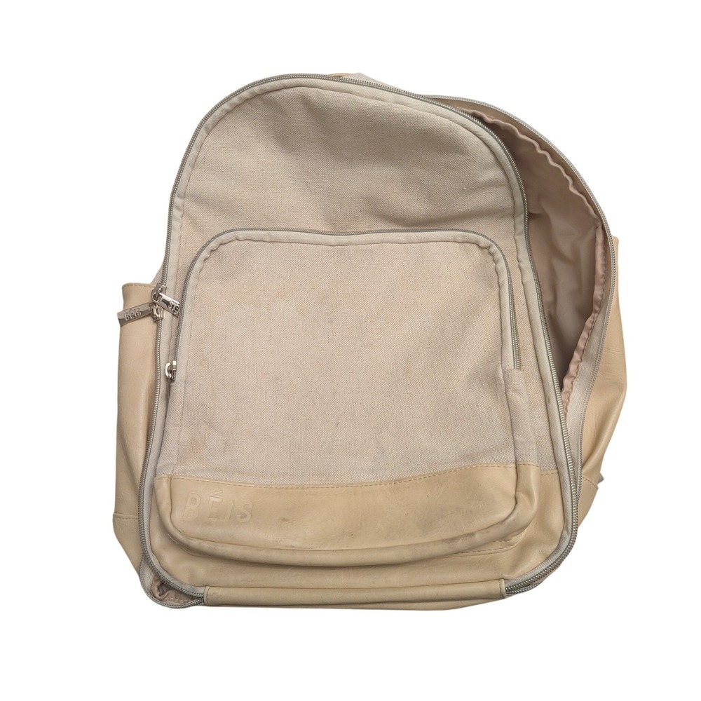 READ* BEIS The Travel Backpack Beige Canvas Commuter Bag Carry On FLAWED*